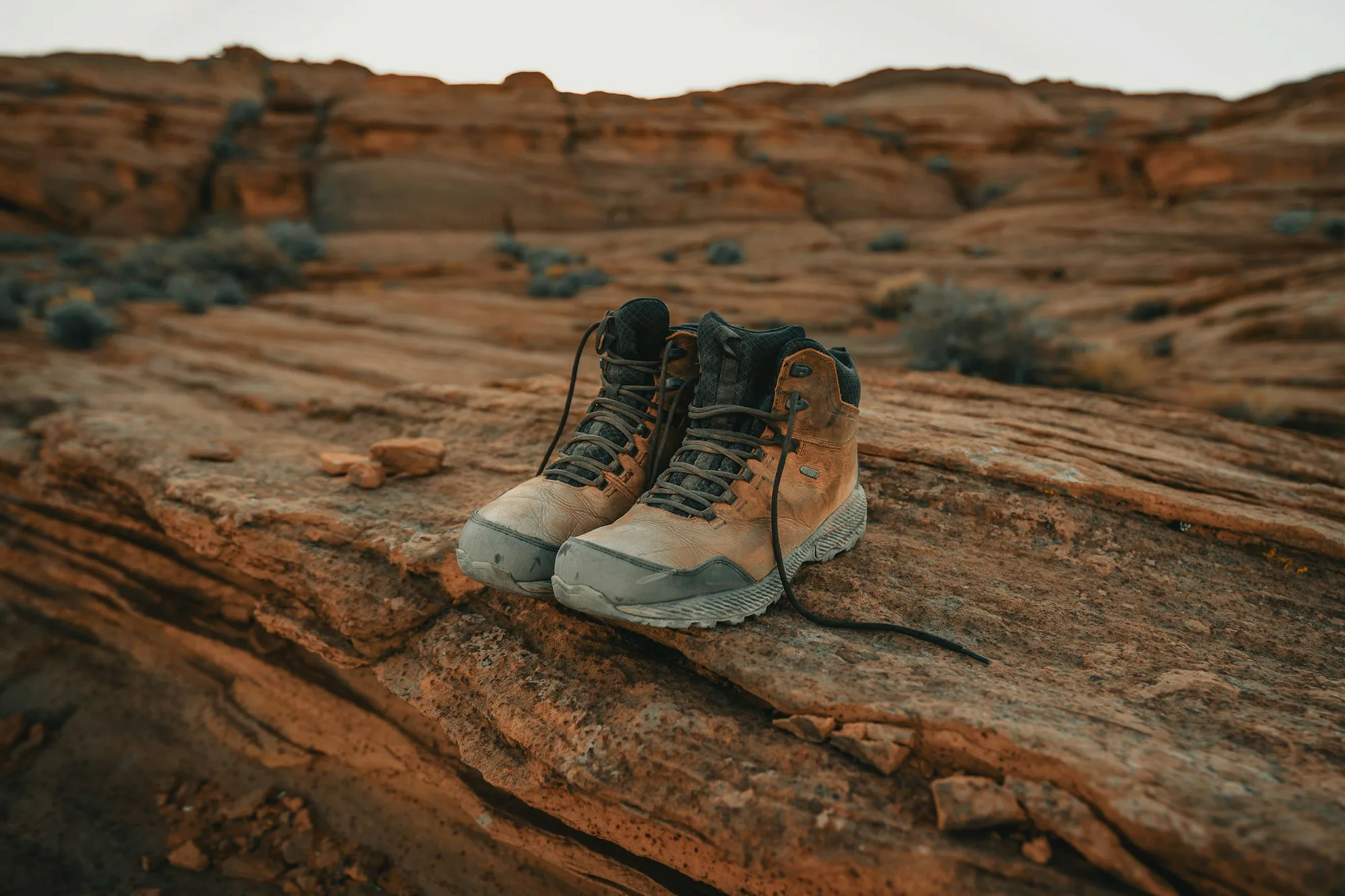 Brown leather hiking boots