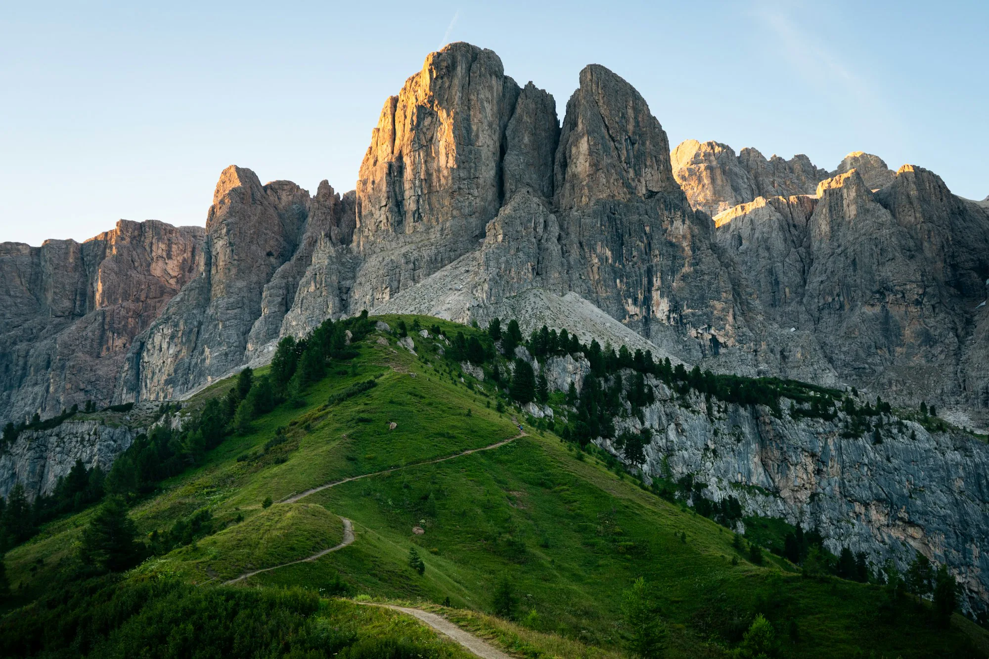 A trail climbing the side of a mountain