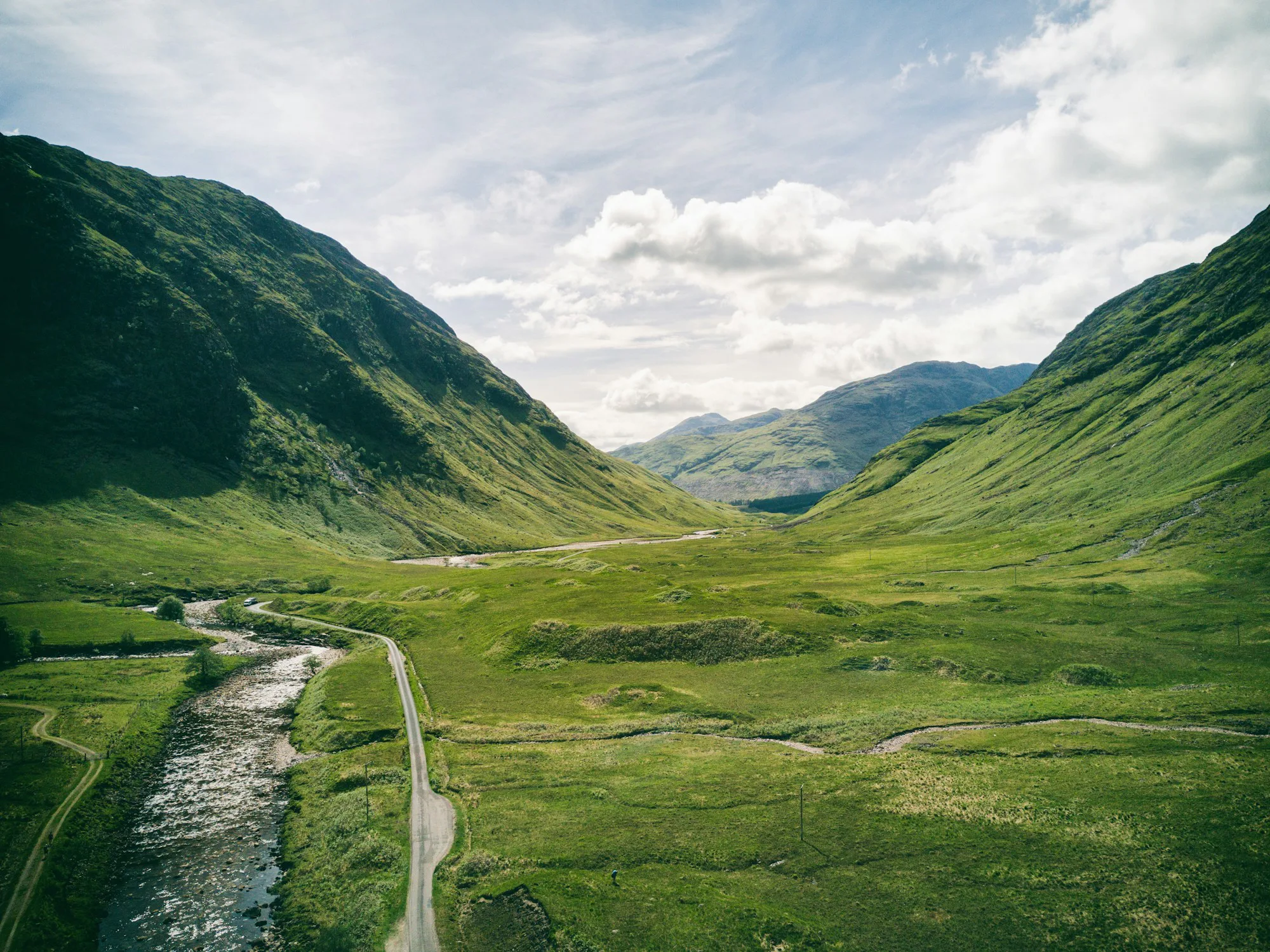 A stream running through a highland valley