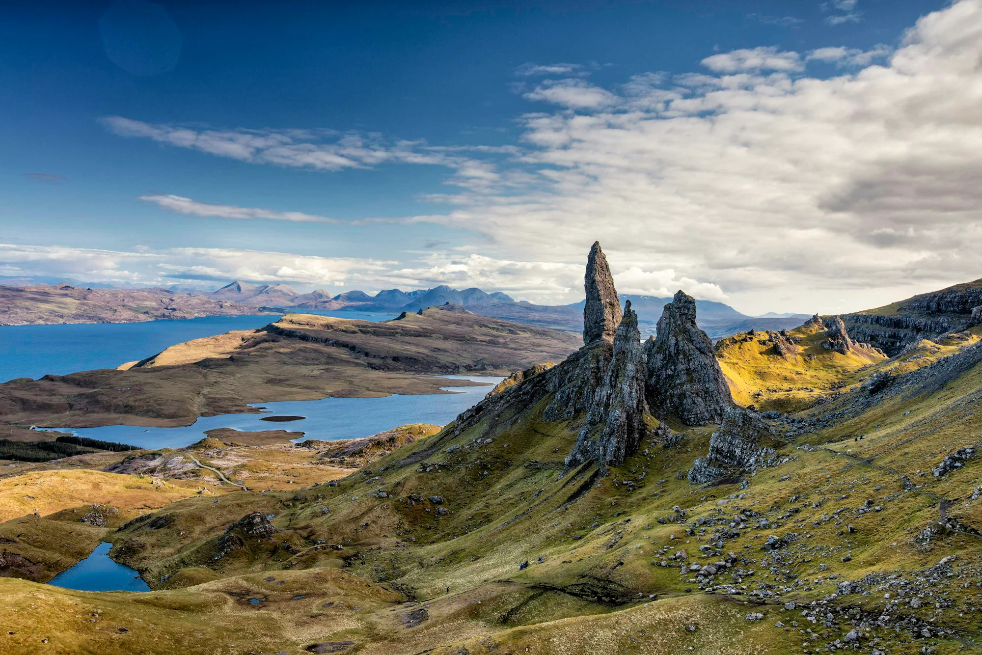The Old Man of Storr above lochs on the Isle of Skye